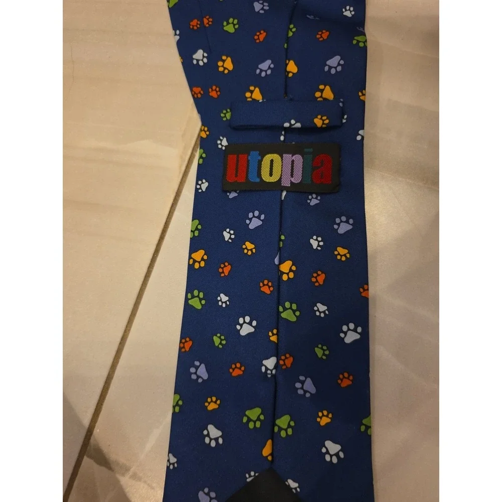 Utopia Men's Necktie Tie Silk‎ Wine Dog Paw Prints B1
